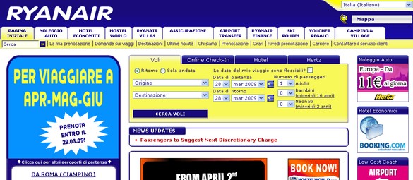 Voli aerei lowcost con RyanAir